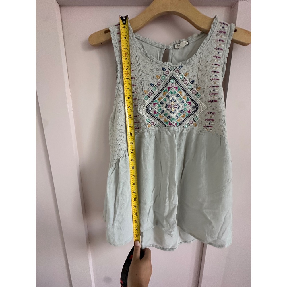 Eyeshadow Sage Green Embroidered Lace Babydoll Tank Top XL Boho Sequin - Picture 4 of 5